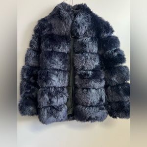 Faux Mink Fur  Navy Blue Chic Layered Jacket